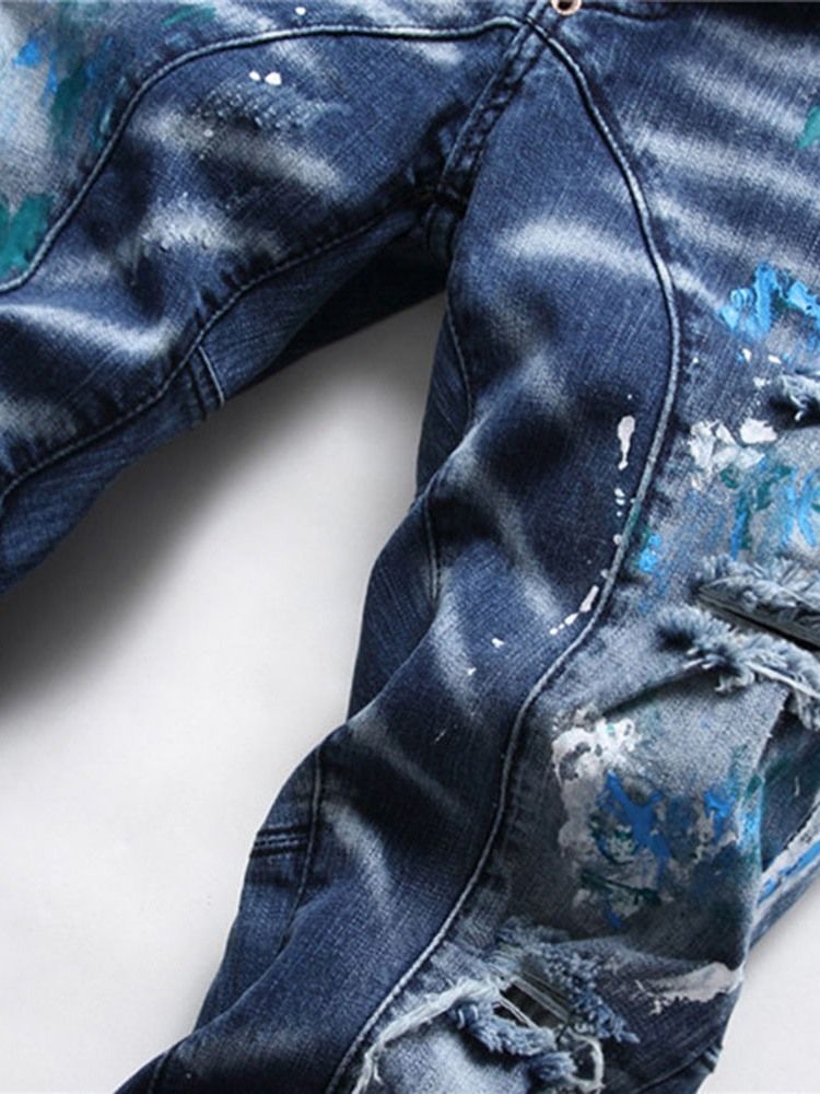 Straight Paint Splatters Masculino Com Botão Jeans Europeus