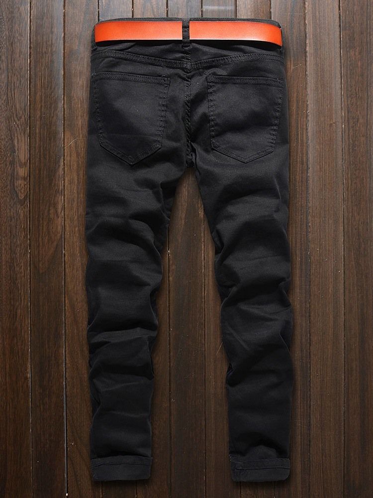Zíper Reto Liso Com Zíper Cintura Média Calça Jeans Masculina