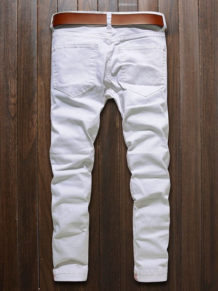 Zíper Reto Liso Com Zíper Cintura Média Calça Jeans Masculina