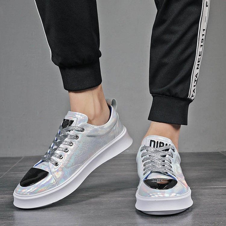 Patchwork Lace-up Decotado Superior Redondo Toe Sapatos De Skate Masculino