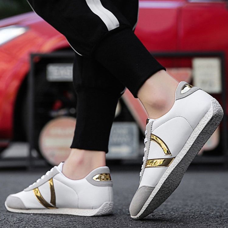 Pu Color Block Lace-up Tênis Casual Masculino
