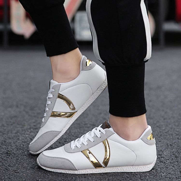 Pu Color Block Lace-up Tênis Casual Masculino
