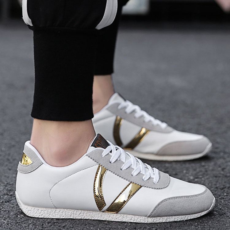 Pu Color Block Lace-up Tênis Casual Masculino