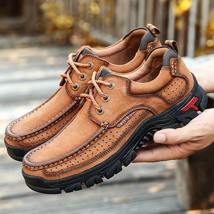 Sapatos De Caminhada Masculinos Com Biqueira Quadrada Com Cordões