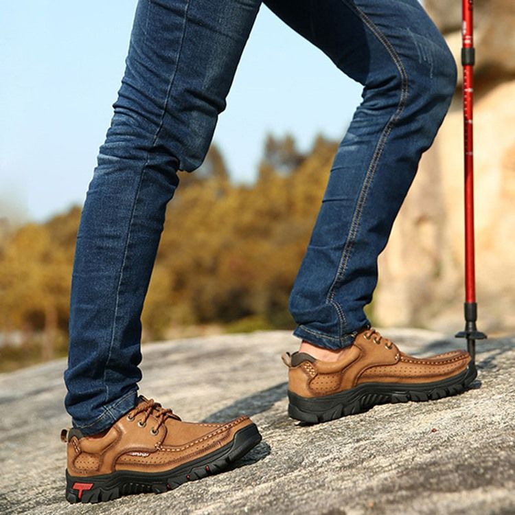 Sapatos De Caminhada Masculinos Com Biqueira Quadrada Com Cordões