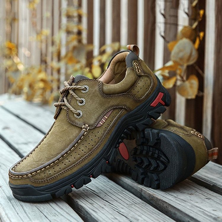 Sapatos De Caminhada Masculinos Com Biqueira Quadrada Com Cordões