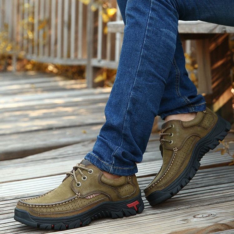 Sapatos De Caminhada Masculinos Com Biqueira Quadrada Com Cordões
