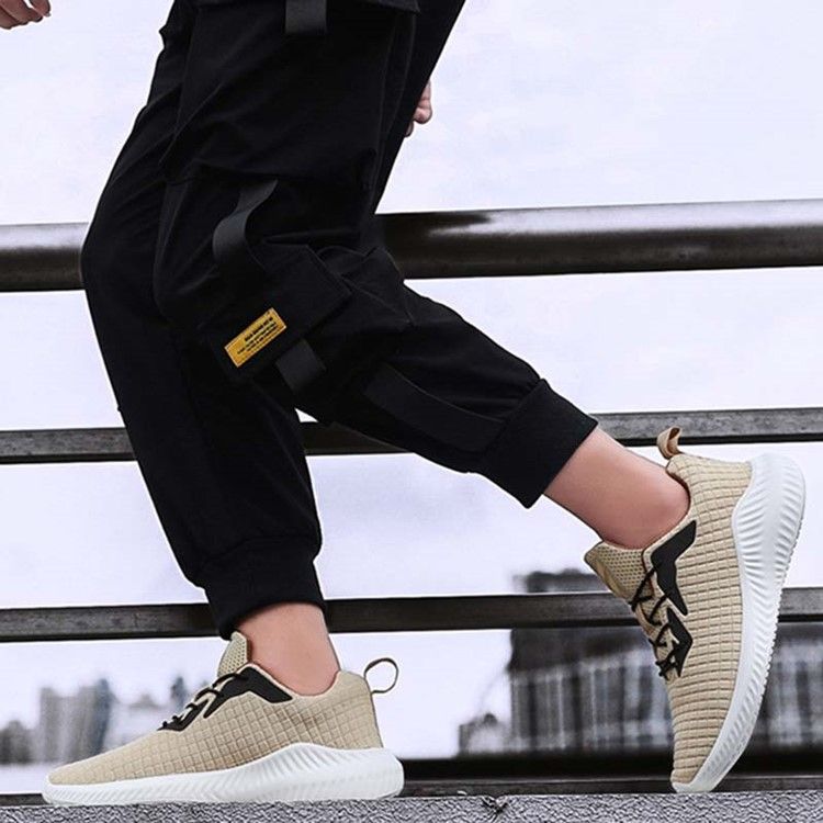 Tênis De Ar Livre Masculino Flyknit Color Block Lace-up
