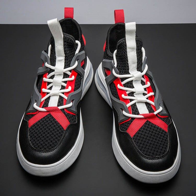 Tênis De Corrida Masculino Com Malha De Cor Bloco Com Cordões Redondos