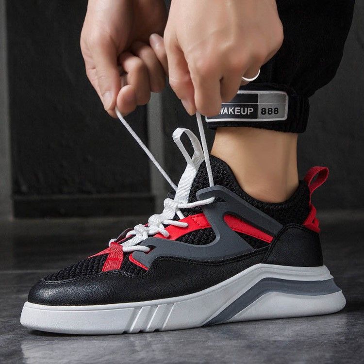Tênis De Corrida Masculino Com Malha De Cor Bloco Com Cordões Redondos