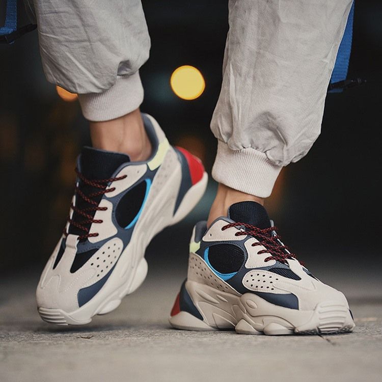 Tênis Masculino Com Malha De Cor Bloco Redondo Dedo Com Cordões