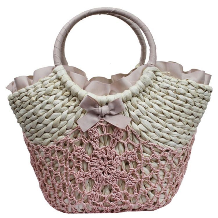 Bolsa Casual Bowknot Crochet Palha