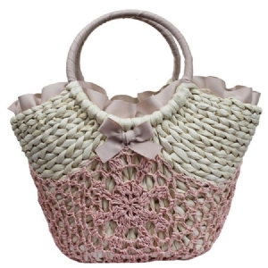 Bolsa Casual Bowknot Crochet Palha
