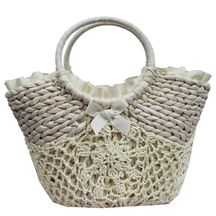Bolsa Casual Bowknot Crochet Palha