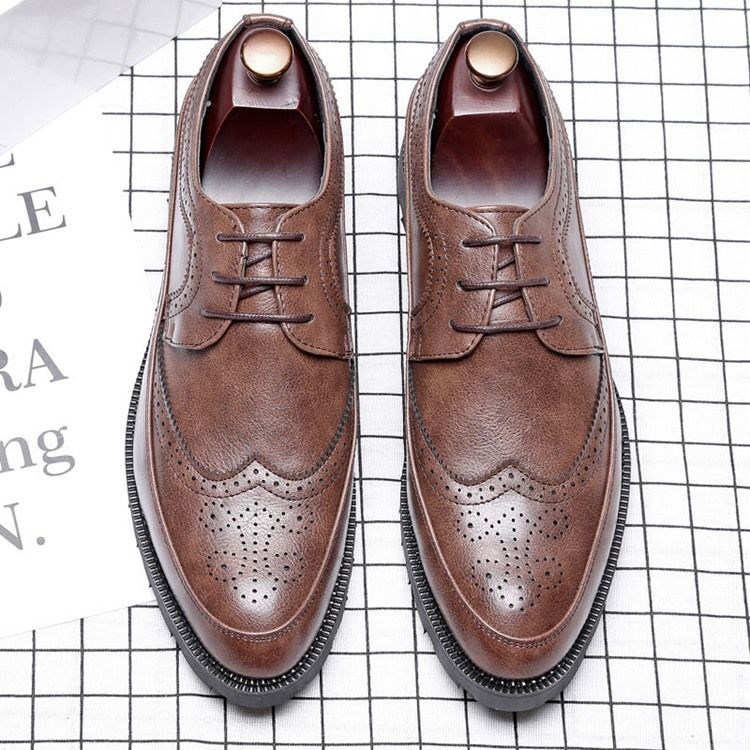 Bloco De Cor Pu Com Cordões De Dedo Do Pé Apontado Para Homens Oxfords