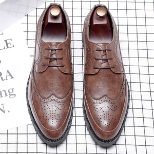 Bloco De Cor Pu Com Cordões De Dedo Do Pé Apontado Para Homens Oxfords