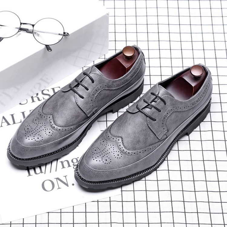 Bloco De Cor Pu Com Cordões De Dedo Do Pé Apontado Para Homens Oxfords