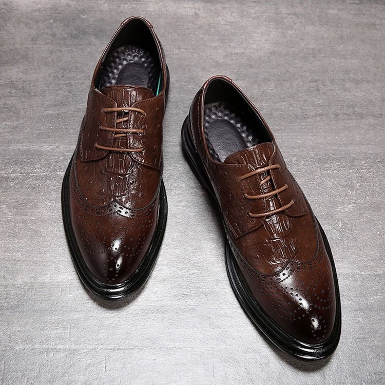 Liso Lace-up Low-cut Superior Round Toe Masculino Oxfords
