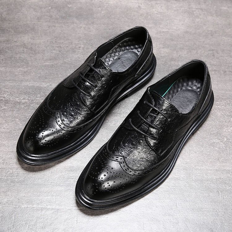 Liso Lace-up Low-cut Superior Round Toe Masculino Oxfords