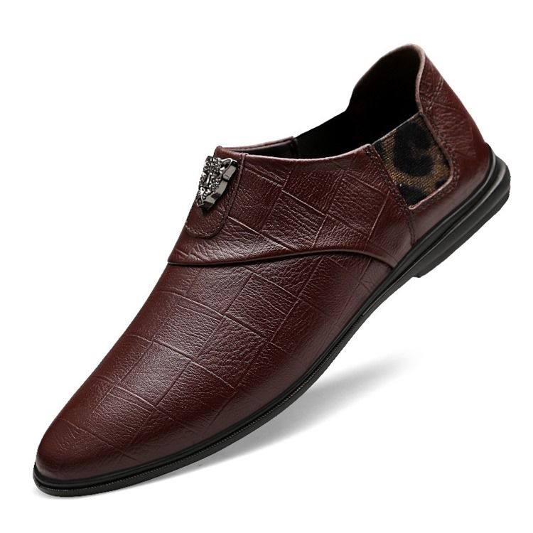 Oxfords De Couro De Corte Baixo Liso Masculino