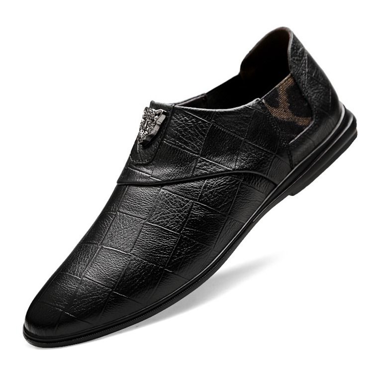 Oxfords De Couro De Corte Baixo Liso Masculino