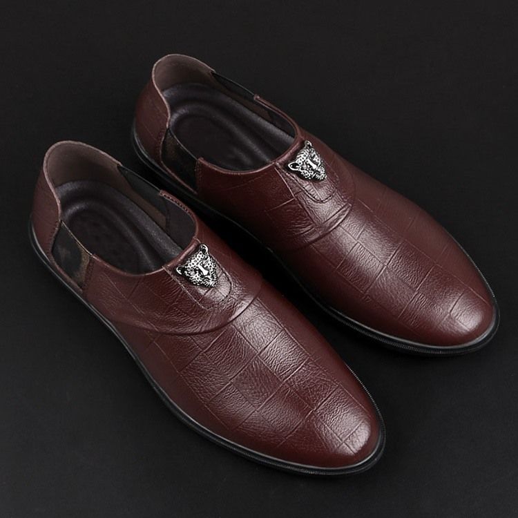 Oxfords De Couro De Corte Baixo Liso Masculino