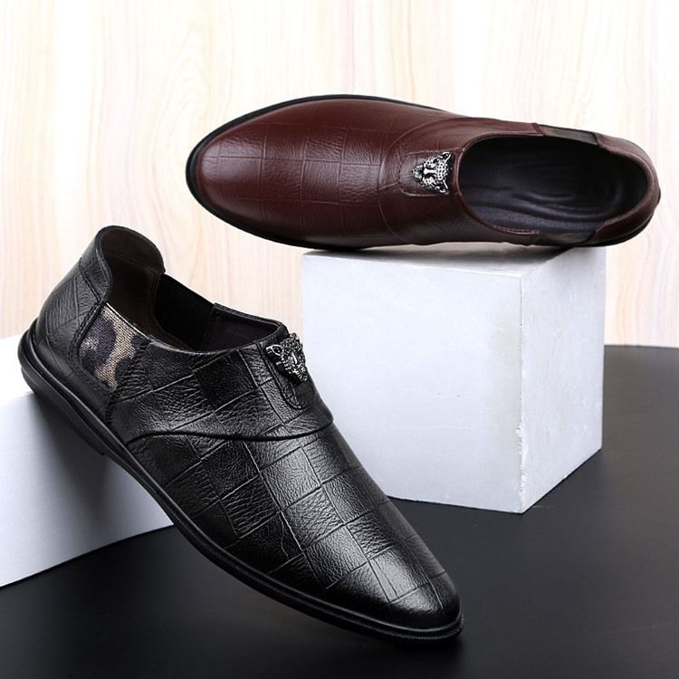 Oxfords De Couro De Corte Baixo Liso Masculino