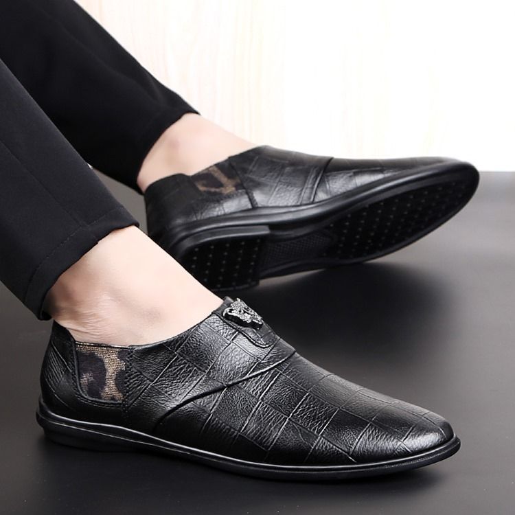 Oxfords De Couro De Corte Baixo Liso Masculino
