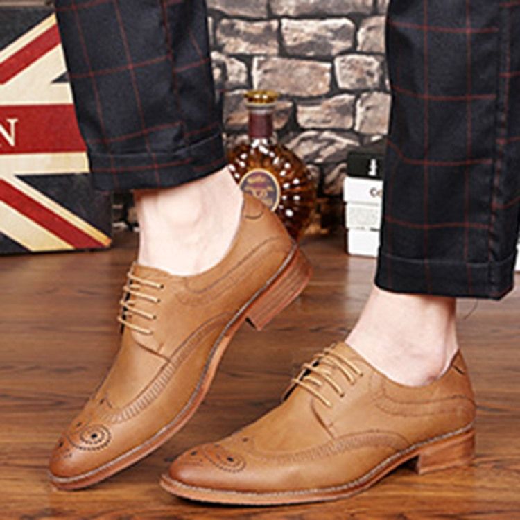 Oxfords Masculinos De Salto Liso Com Cadarço