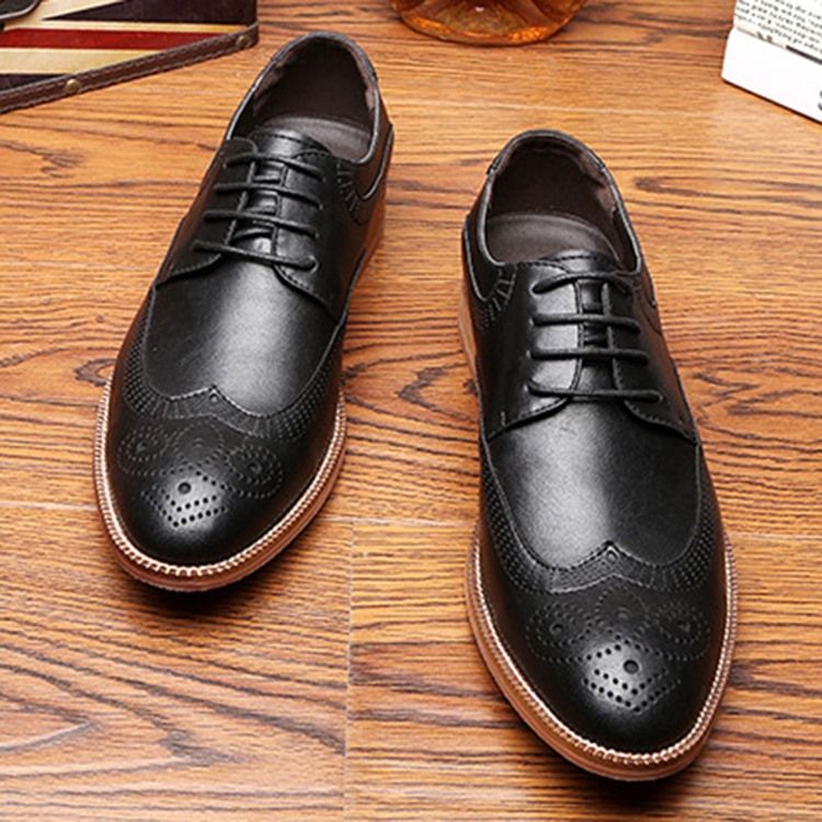 Oxfords Masculinos De Salto Liso Com Cadarço