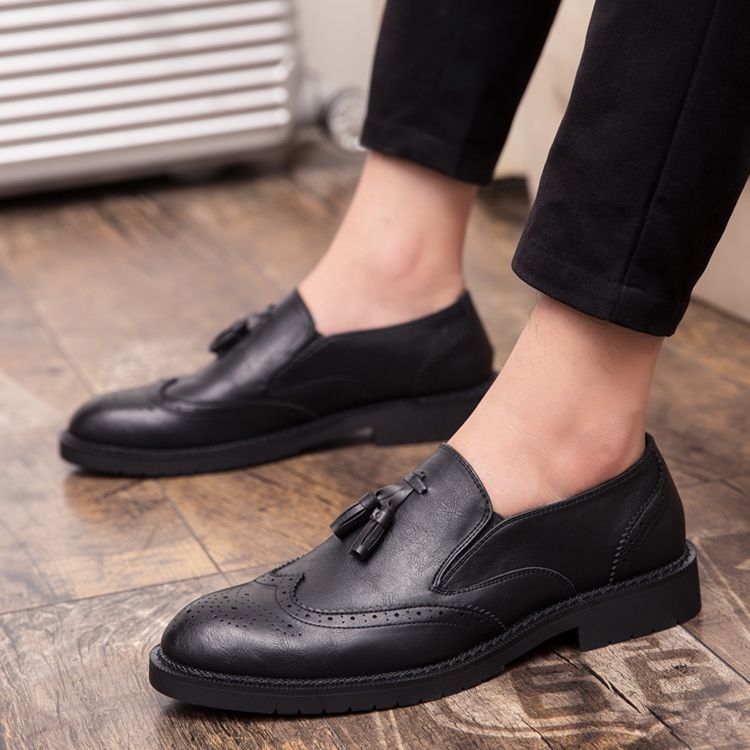 Pu Redondo Dedo Do Pé Redondo Deslizar Em Sapatos Masculinos