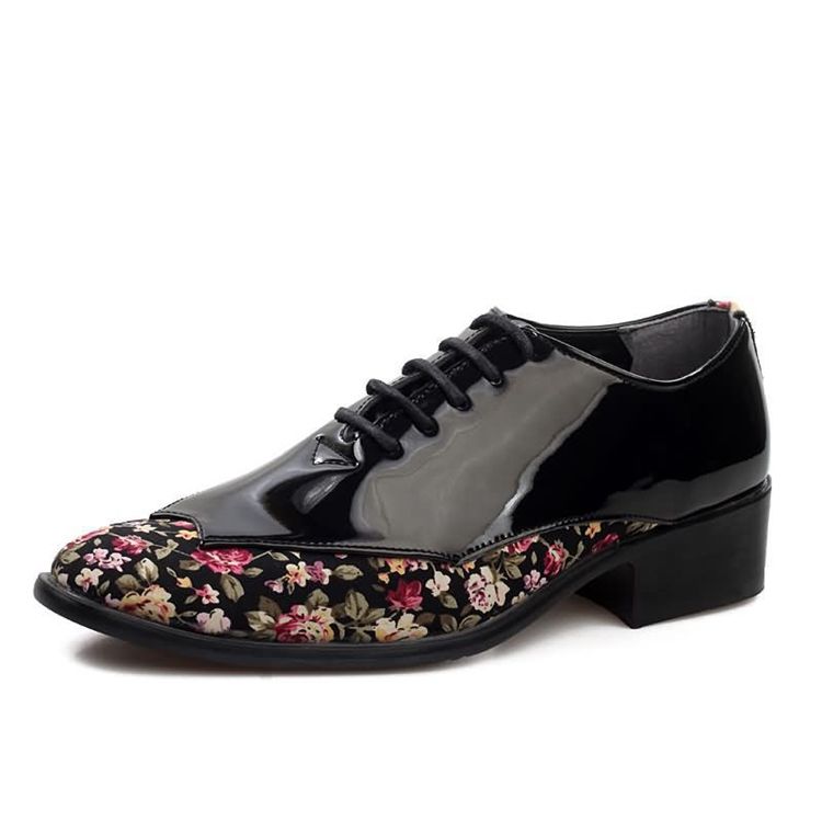 Sapatos Elegantes Masculinos Com Corte Decotado Em Patchwork Floral