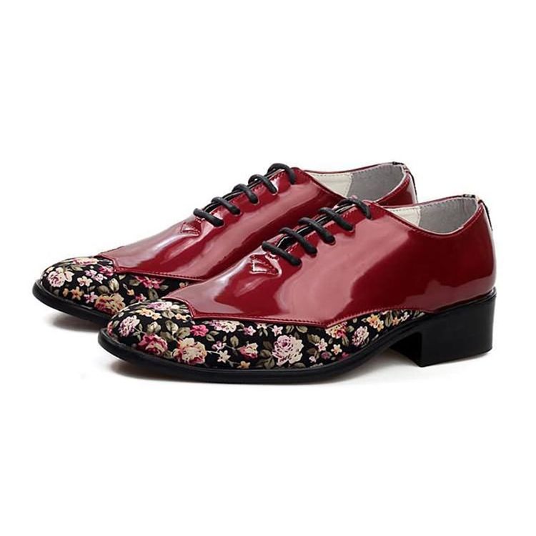 Sapatos Elegantes Masculinos Com Corte Decotado Em Patchwork Floral