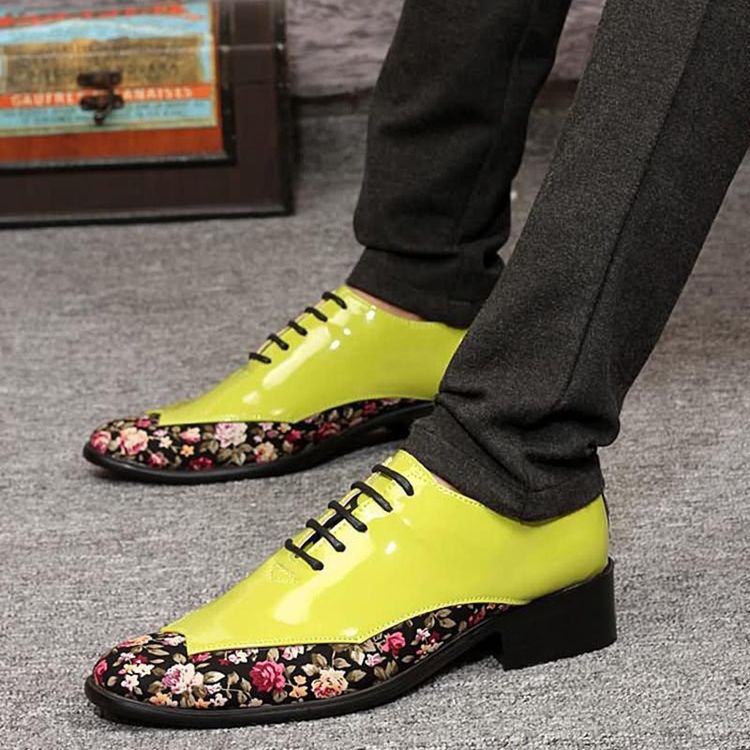 Sapatos Elegantes Masculinos Com Corte Decotado Em Patchwork Floral