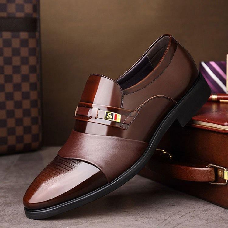Sapatos Masculinos De Couro Pu Com Corte Decotado