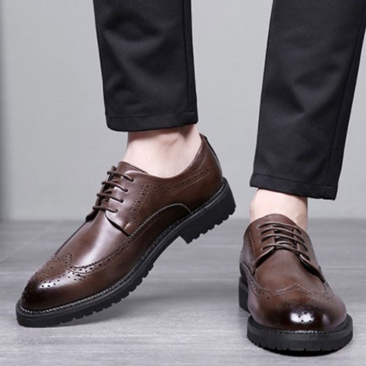 Sapatos Masculinos De Salto Liso Com Cordões