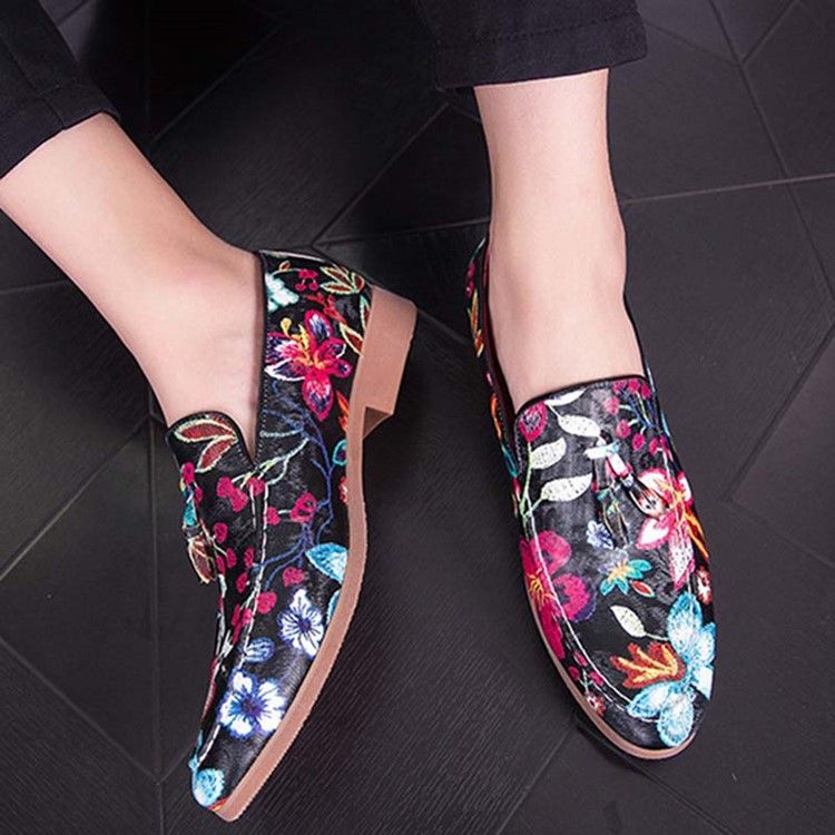 Sapatos Sociais Masculinos Com Bloco De Cores Deslizantes E Redondos
