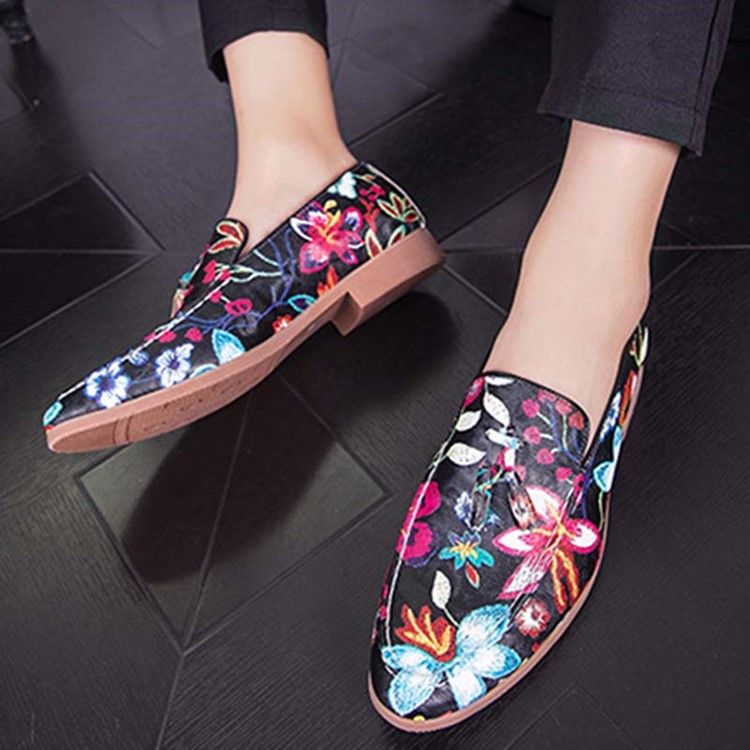 Sapatos Sociais Masculinos Com Bloco De Cores Deslizantes E Redondos