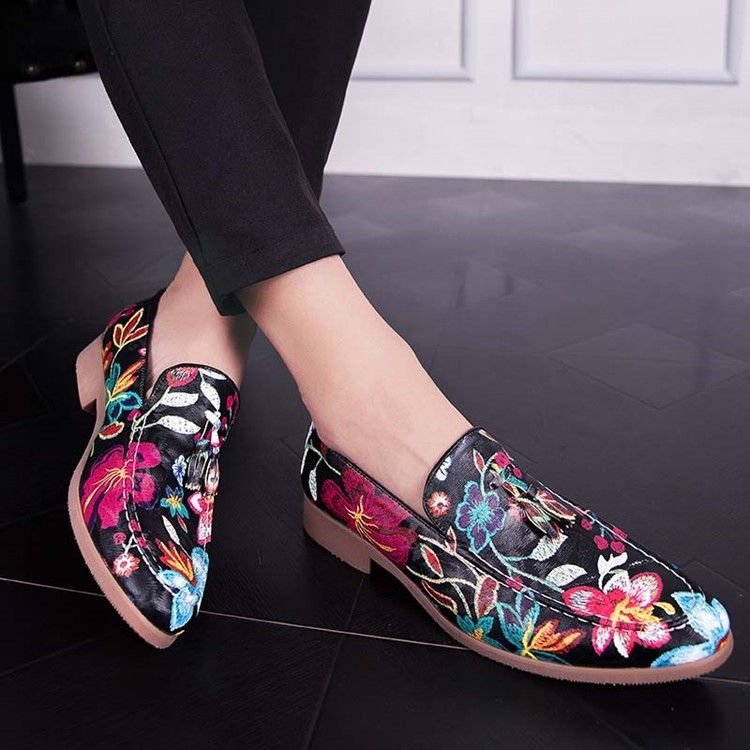 Sapatos Sociais Masculinos Com Bloco De Cores Deslizantes E Redondos