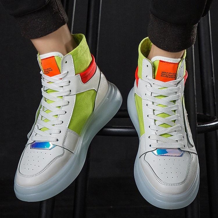 Bloco De Cores Com Corte Alto Dedo Redondo Superior Tênis De Skate Masculino