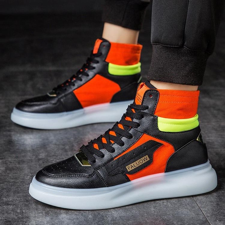 Bloco De Cores Com Corte Alto Dedo Redondo Superior Tênis De Skate Masculino