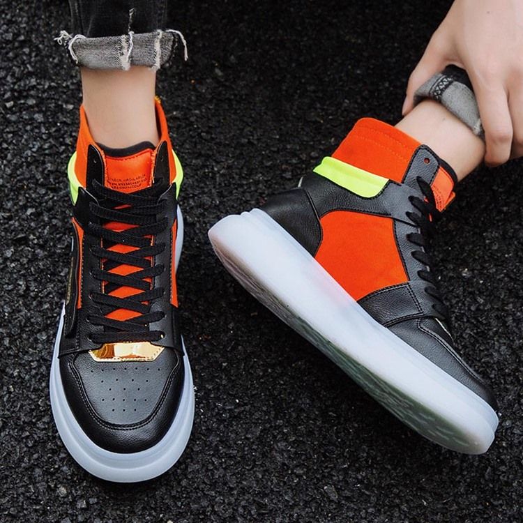 Bloco De Cores Com Corte Alto Dedo Redondo Superior Tênis De Skate Masculino