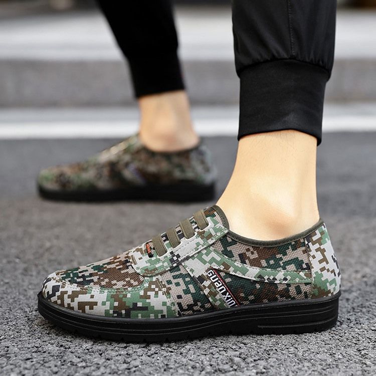 Camuflagem Decotado Superior Com Bico Redondo E Tênis Masculino