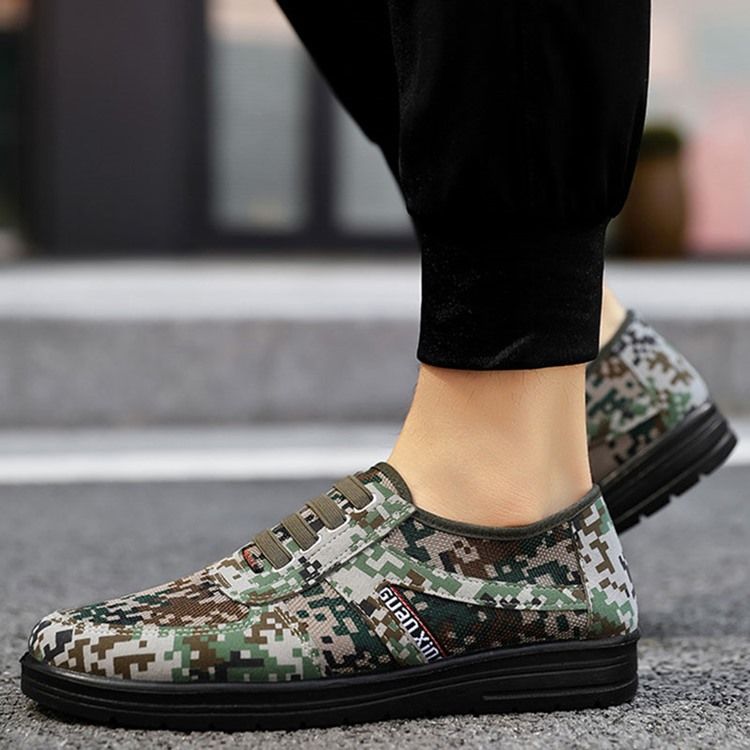 Camuflagem Decotado Superior Com Bico Redondo E Tênis Masculino