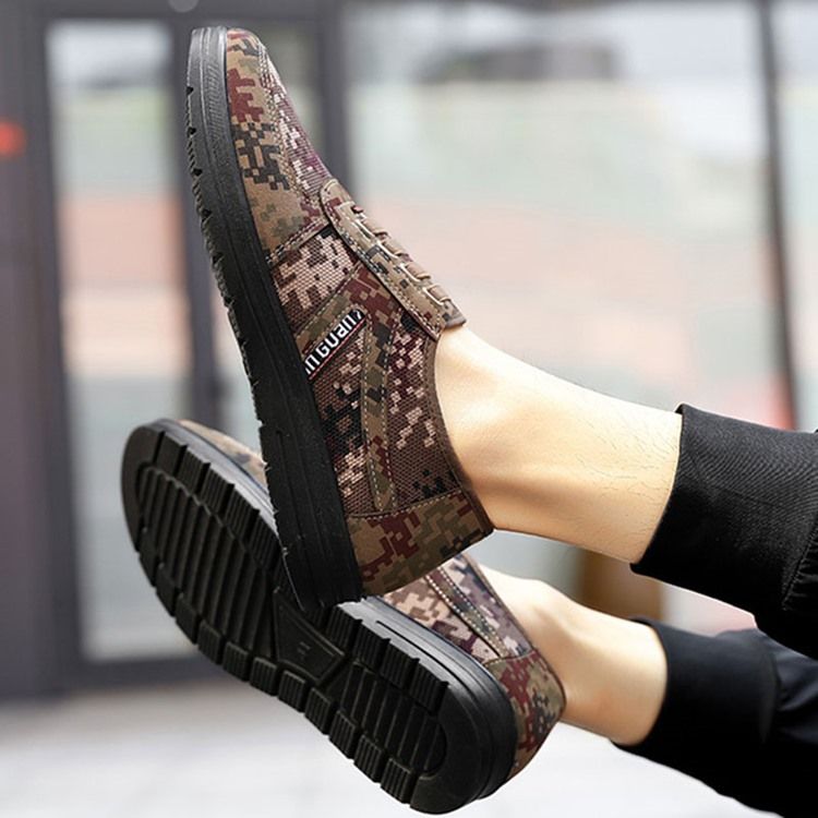 Camuflagem Decotado Superior Com Bico Redondo E Tênis Masculino