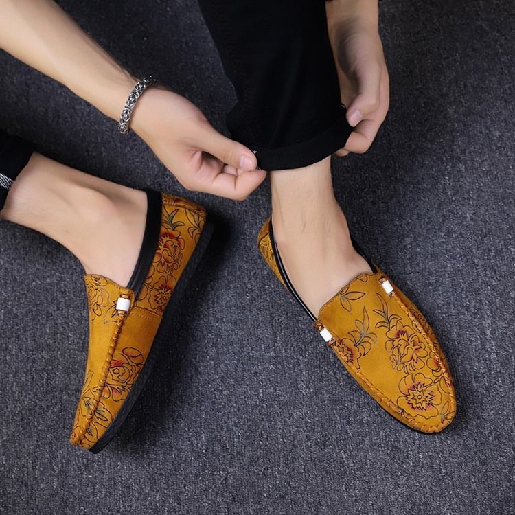Mocassins Florais Masculinos Com Corte Baixo