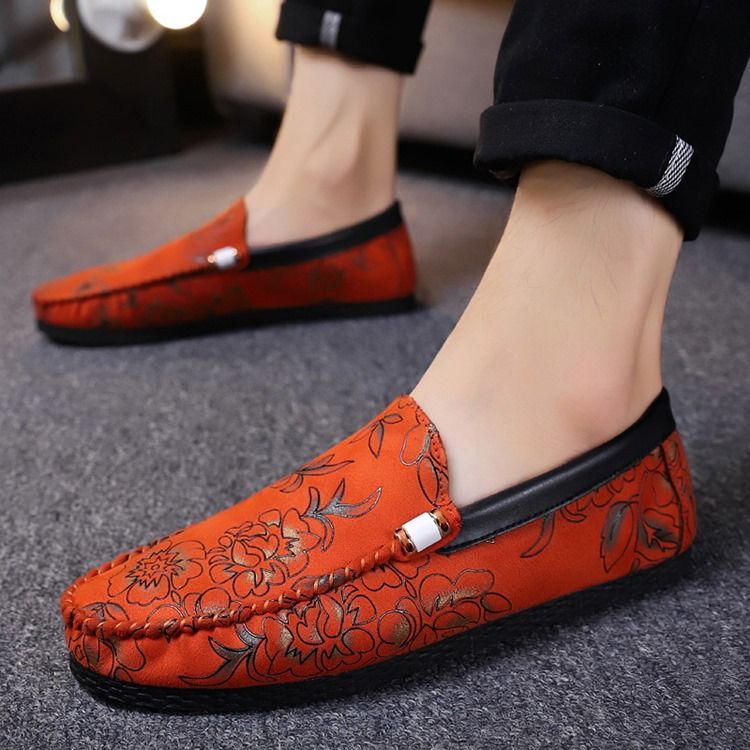 Mocassins Florais Masculinos Com Corte Baixo