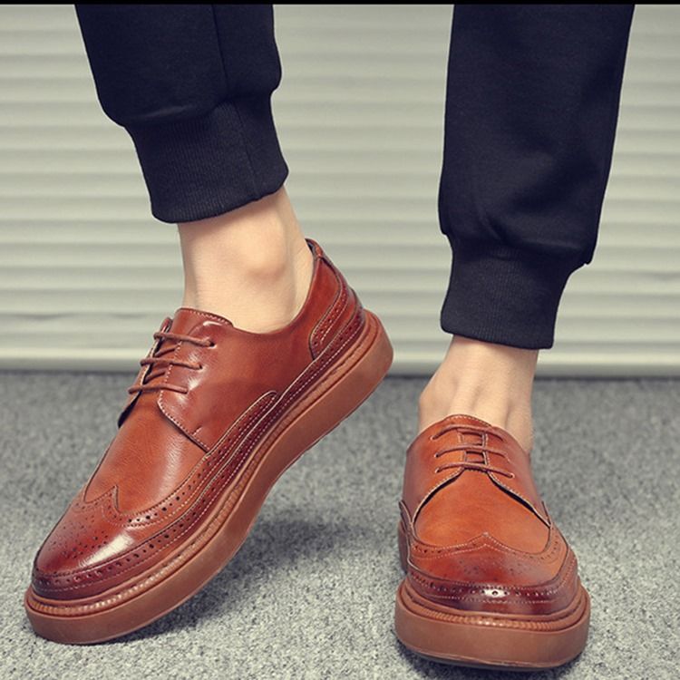 Pu Oco Redondo Dedo Do Pé Redondo Com Cordões Sapatos Confortáveis Masculinos