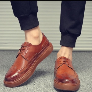 Pu Oco Redondo Dedo Do Pé Redondo Com Cordões Sapatos Confortáveis Masculinos