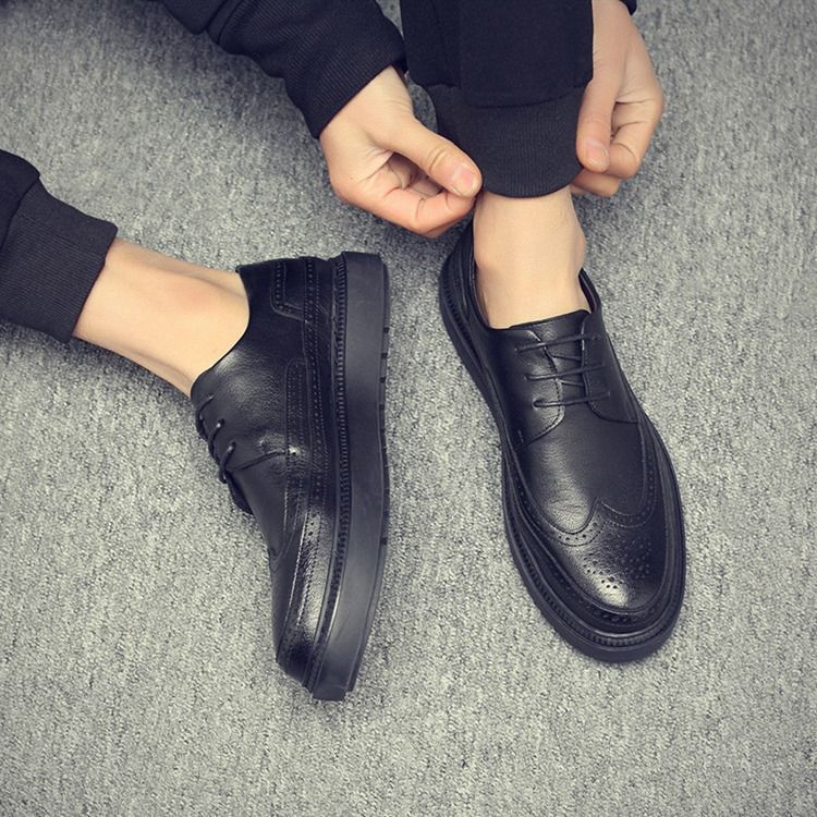 Pu Oco Redondo Dedo Do Pé Redondo Com Cordões Sapatos Confortáveis Masculinos